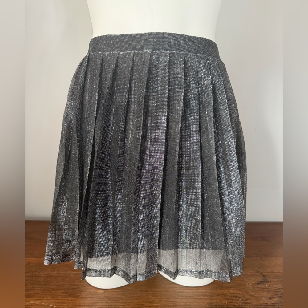 Garage Metallic Pleated Skater Skirt - Silver